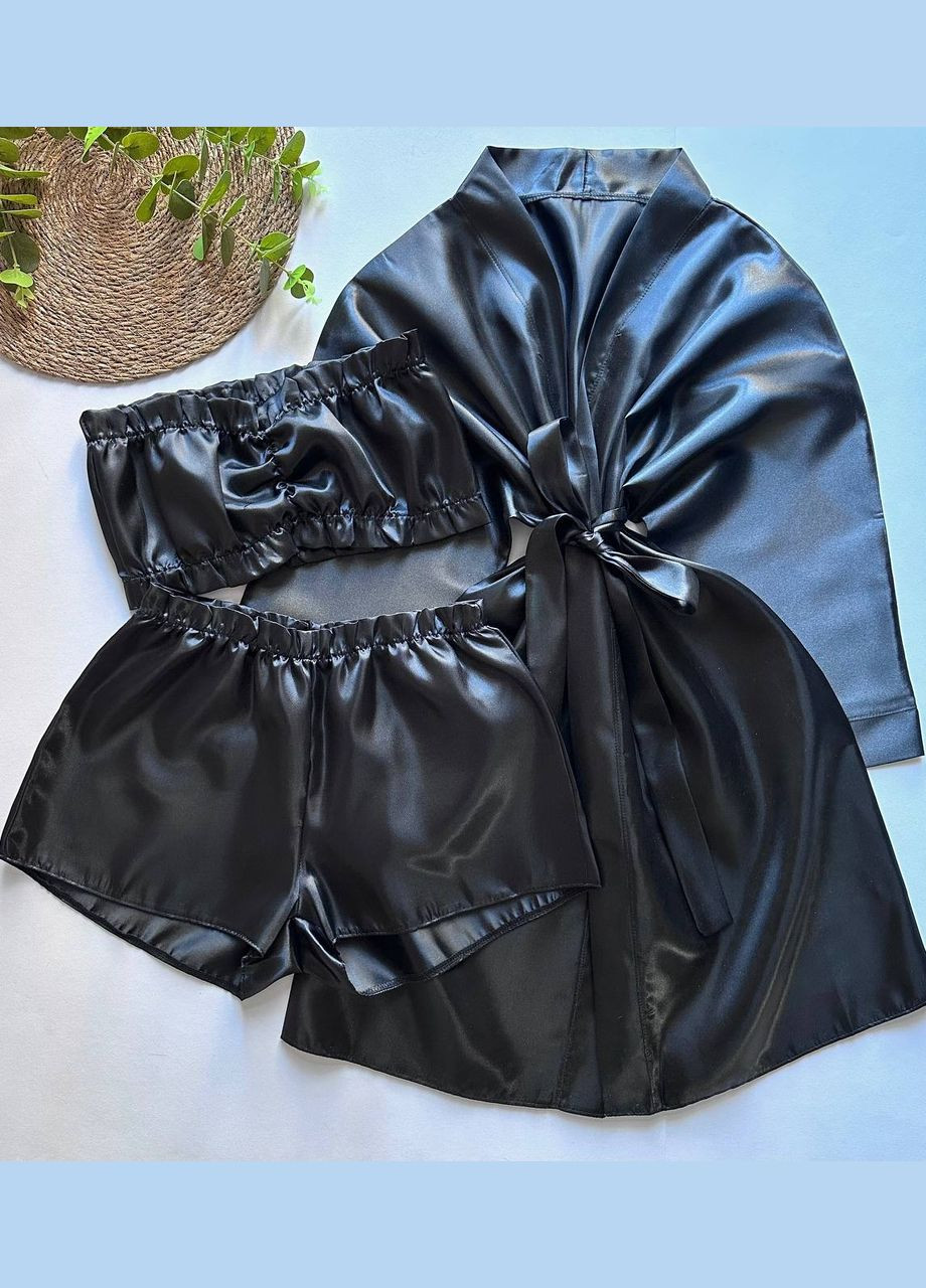 Чорна всесезон халат та піжама, комплект жіночий Exclusive