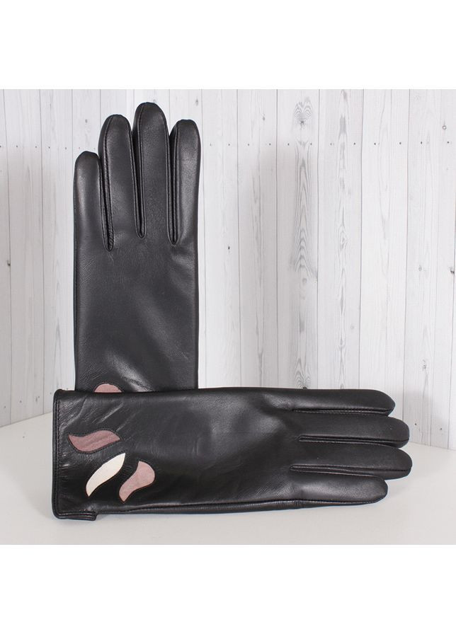 Перчатки женские кожаные L3515-1 черные с лепестками De Esse (368830354)