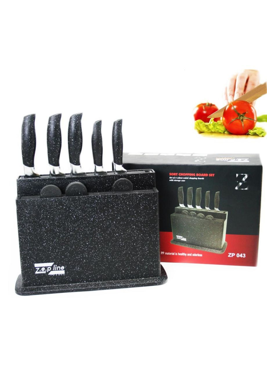 Набор кухонных острых ножей 10в1 с дощечками Zepline ZP-043 чёрные, пластик, металл, нержавеющая сталь