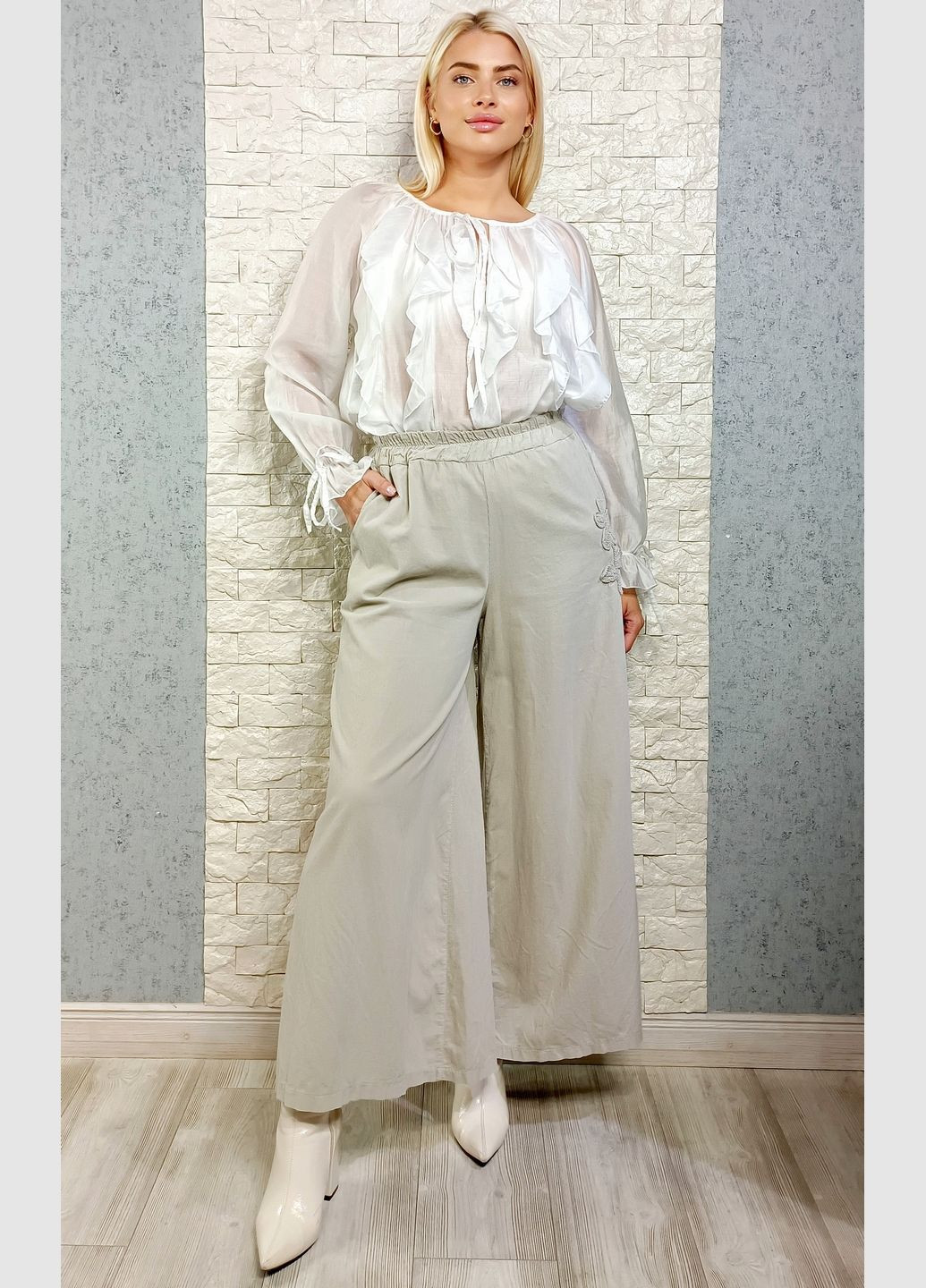 Брюки LUX LUNA палаццо в бохо стилі з аплікацією-квіткою (360788361)