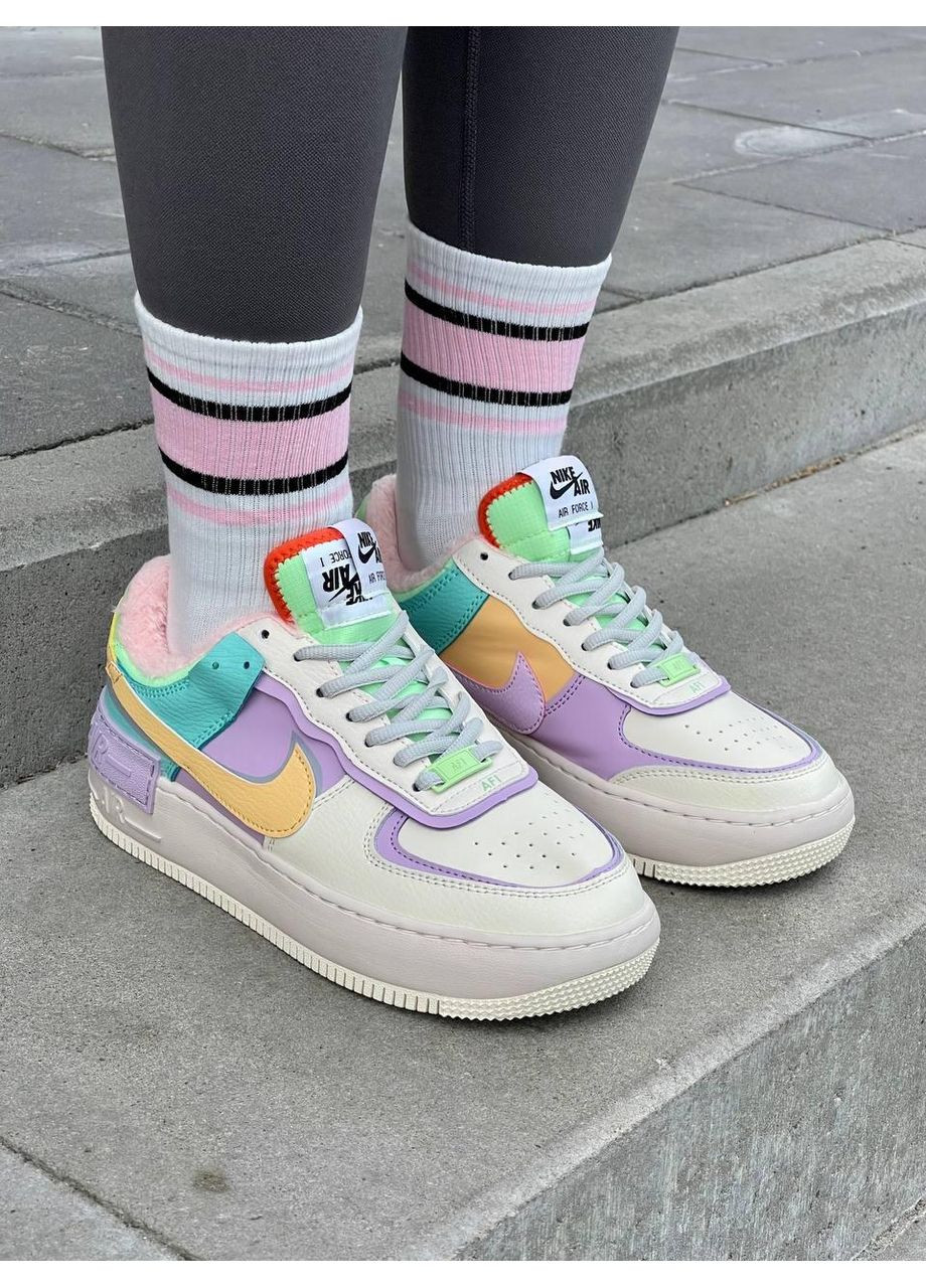 Белые зимние кроссовки мужские nike air force 1 shadow pale ivory fur найк аир форс 1 премиум No Brand
