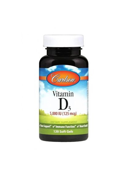 Витамин Д3, Vitamin D3,, 5000 МЕ, 120 гелевых капсул (CAR-14110) Carlson Labs (266799363)
