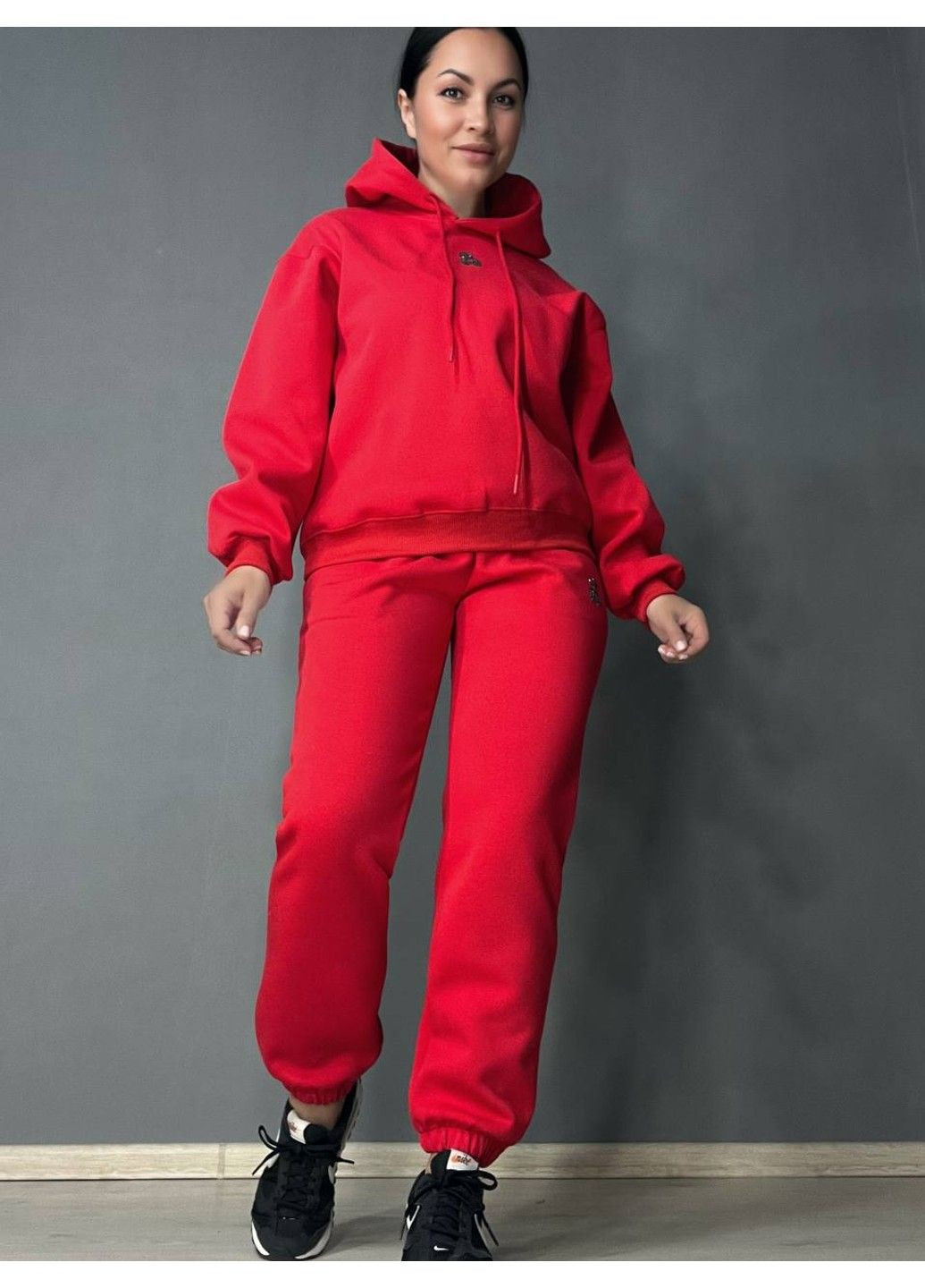 Костюм женский A-N 2735 с медвежонком в камнях -худи и штаны красный No Brand (338196005)