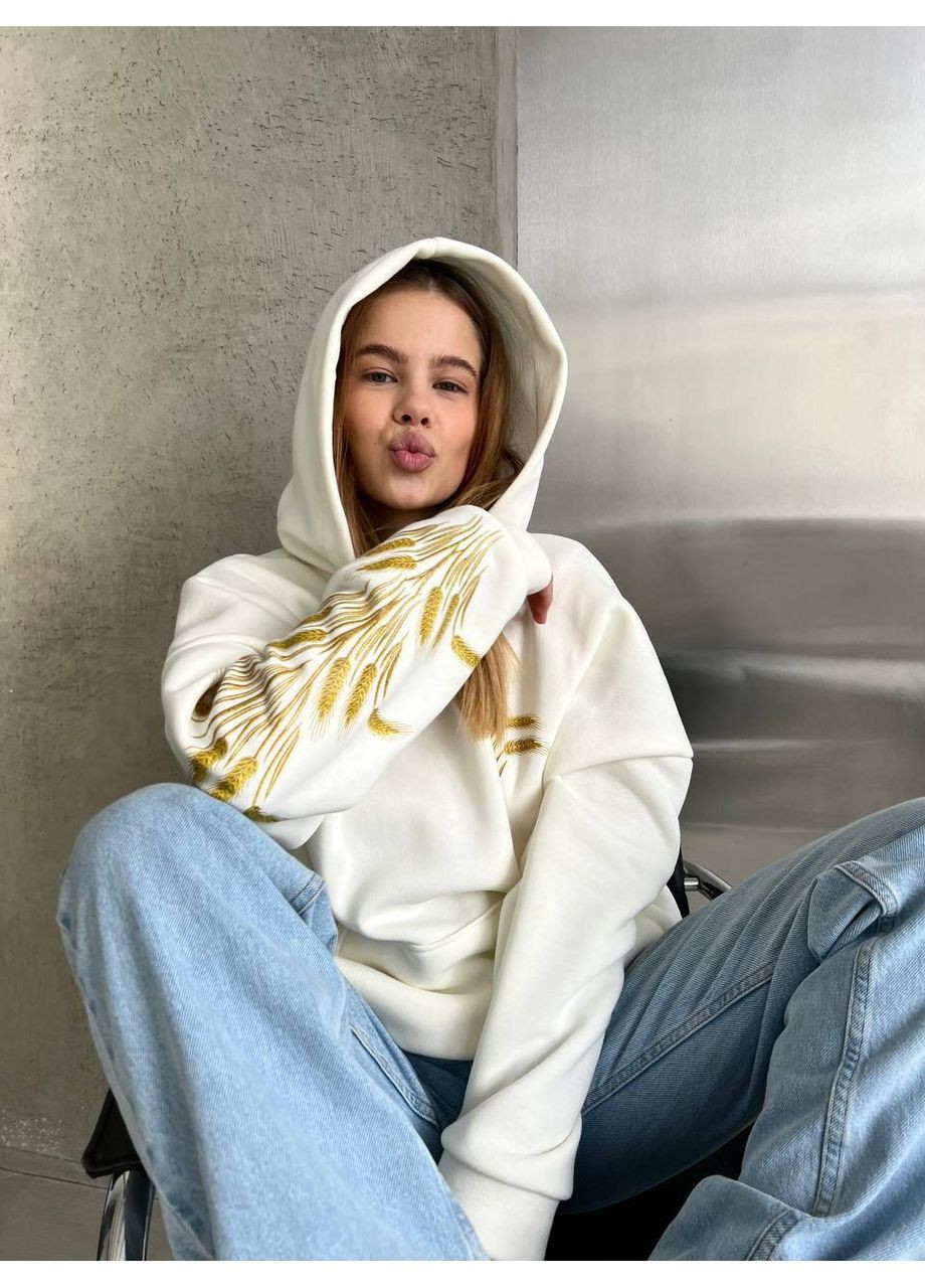 Женский худой оверсайз с капюшоном и принтом на рукаве. Україна (354693453)