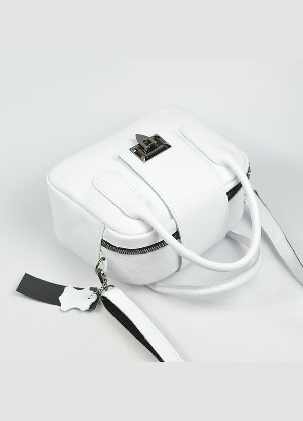 Белая маленькая кожаная сумка кросс боди с ручками Serebro (278634437)