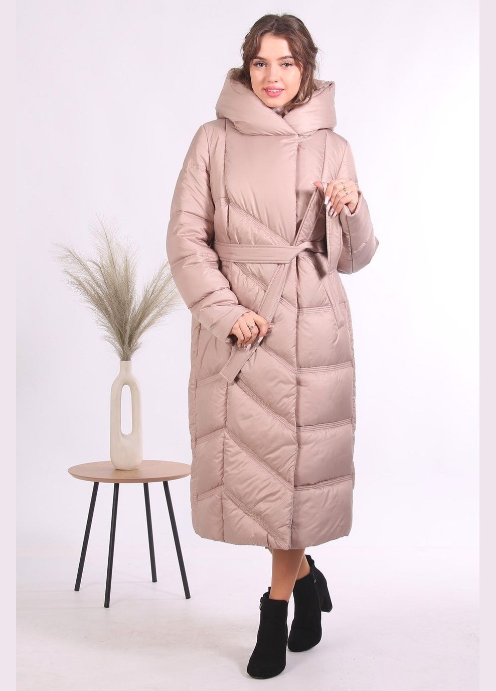 Плащ зимовий міді жіночий 918 плащівка бежевий Актуаль на блискавці (316190440)