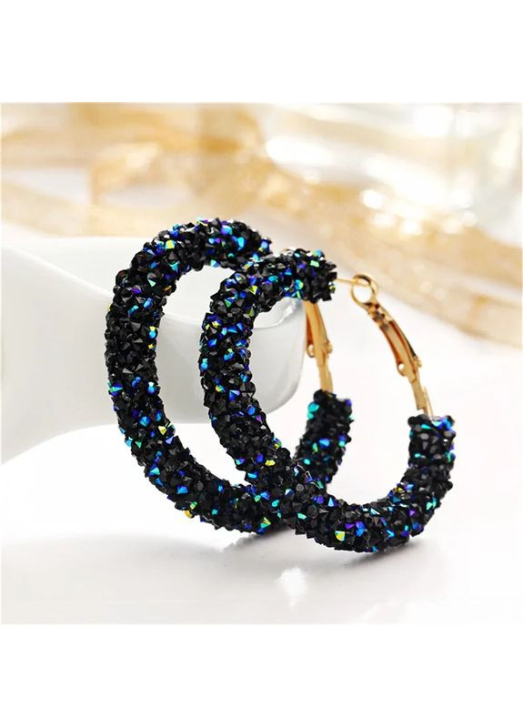 Сережки круги Blue кільцями з кристалами сині каміння кристали у формі круга No Brand (338436047)