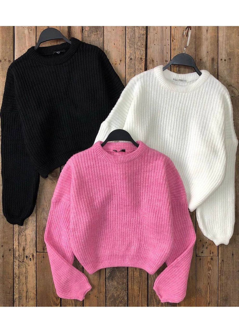 Молочний зимовий жіночий в’язаний светр oversize No Brand