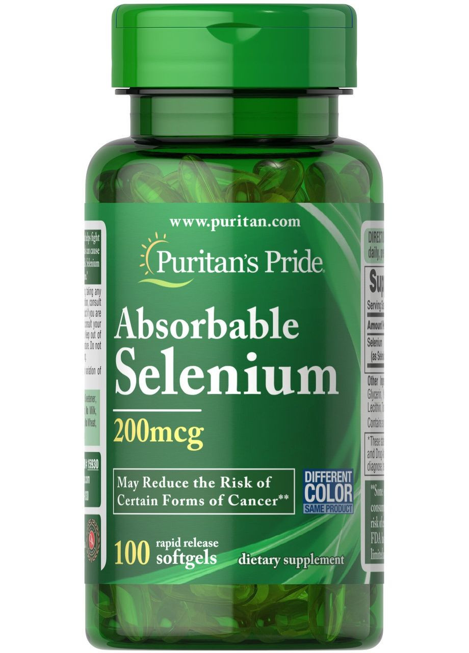 Селен 200 мкг Selenium для здоров'я щитовидної залози 100 таблеток Puritans Pride (286784214)