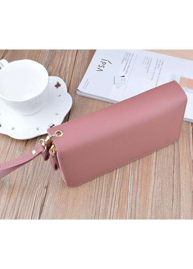 Жіночий клатч-гаманець на 2 відділи з ручкою з екошкіри модний місткий рожевий No Brand (351536516)