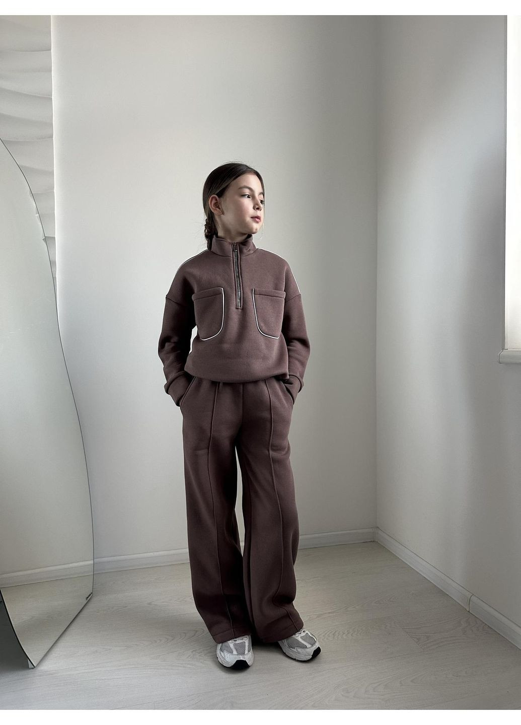 Коричневий зимній костюм (штани, світшот) підлітковий брючний IRmAS оверсайз