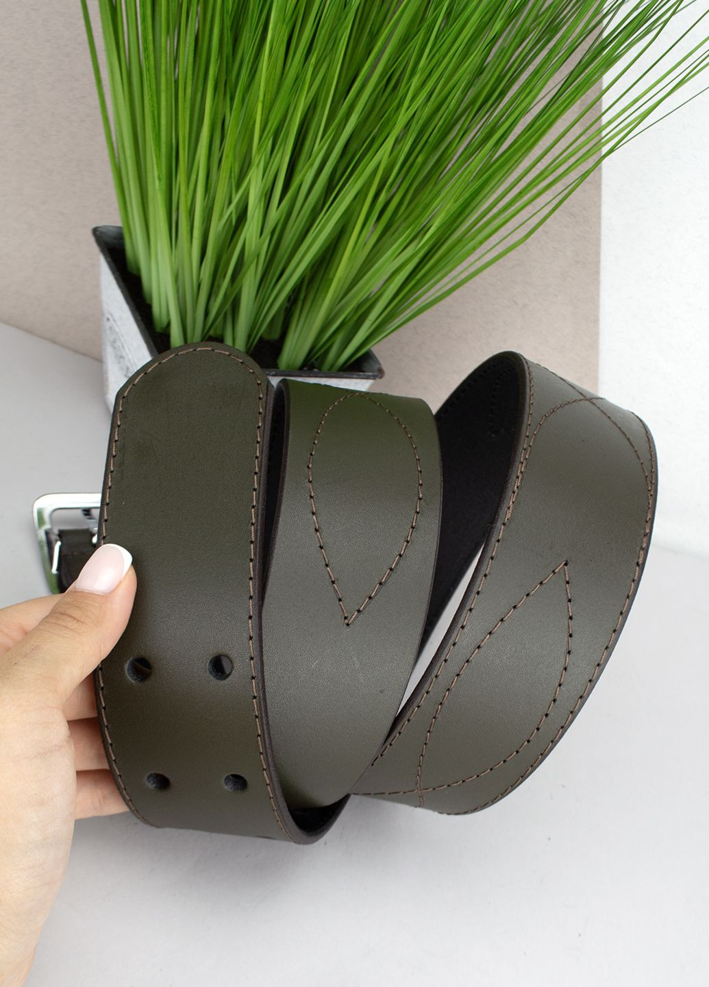 Ремень мужской кожаный широкий зеленый -5080 (120 см) JK (361639631)