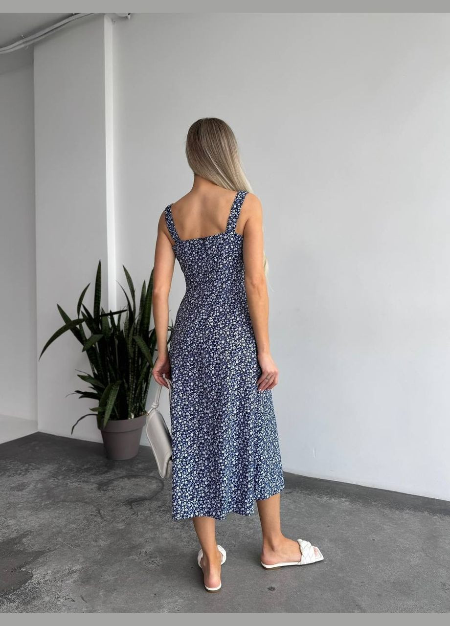 Темно-синее повседневный платье Україна с цветочным принтом