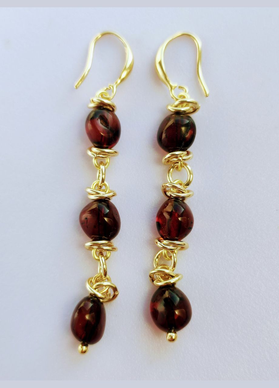 Сережки 2718 з натурального бурштину відтінок темна вишня MINOV (311310525)