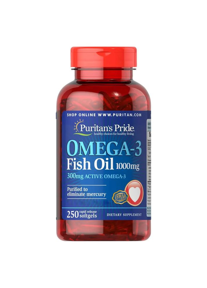 Омега-3 Puritan's Pride Omega-3 Fish Oil 1000 mg 250 Softgels Puritans Pride (293061856)