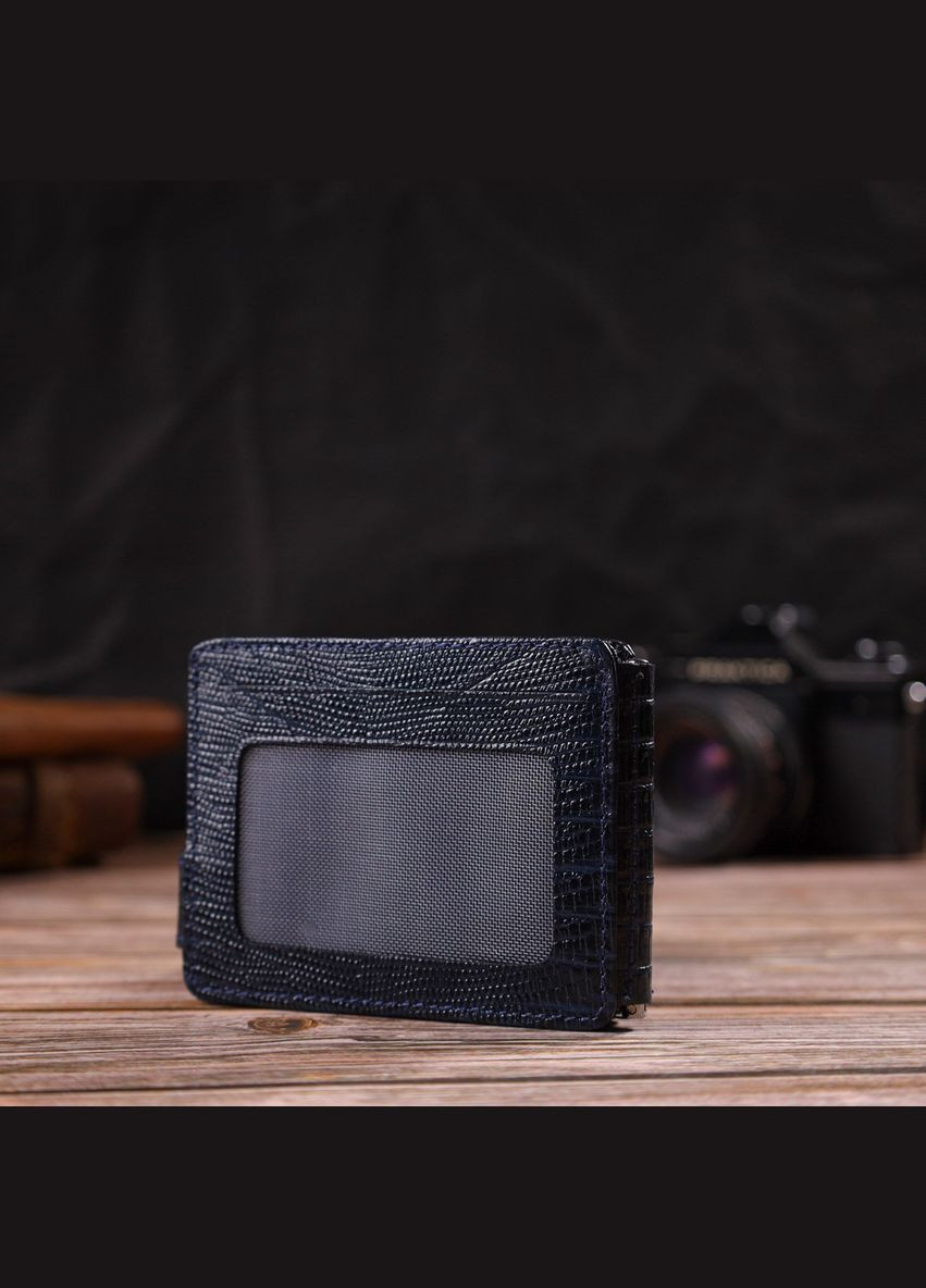 Фактурний чоловічий затискач для грошей із натуральної шкіри з тисненням 21942 Синій Canpellini (329149206)