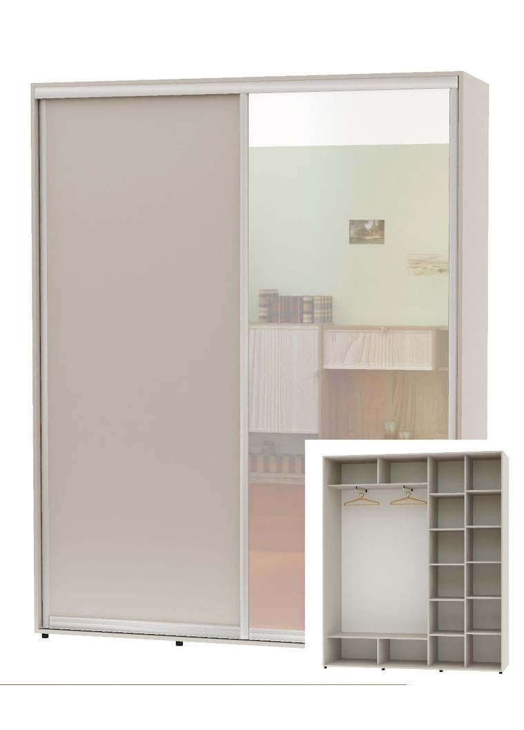 Шкаф-купе двухдверный 200*45*220 Кашемир ДСП/Зеркало Алекса (360463902)