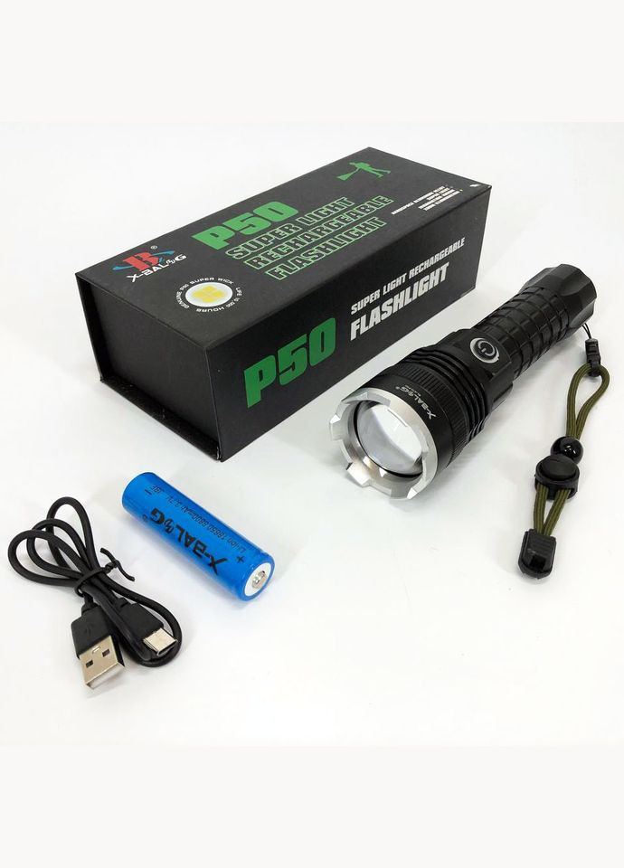 Фонарь аккумуляторный X-Balog BL-A72-P50, ручной фонарик, водонепроницаемый фонарь, мощный аккумуляторный Bailong (364665644)