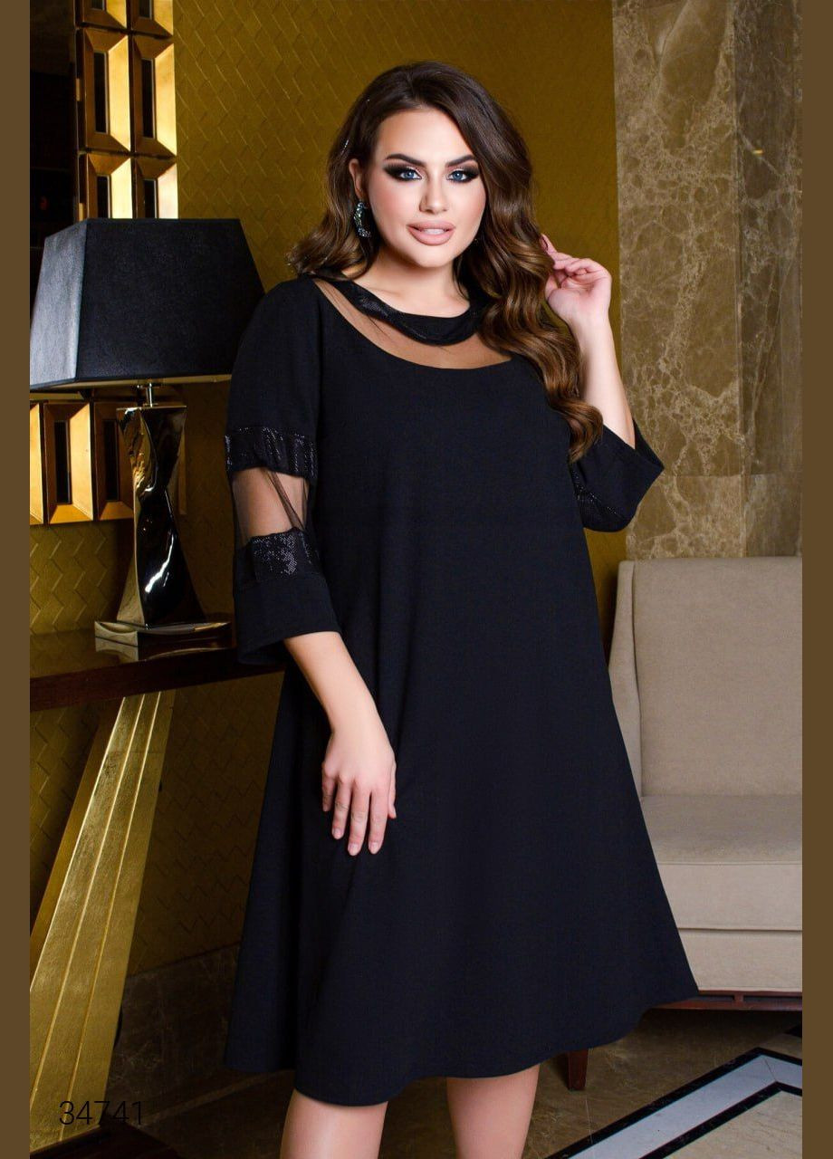 Чорна вечірня сукня а-силуету зі вставками з сітки а-силует Liton однотонна