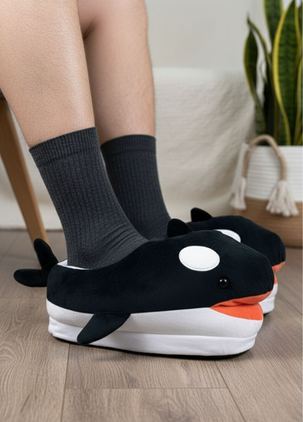 Черные домашние тапочки мужские косатка с нескользящей подошвой My Kigu