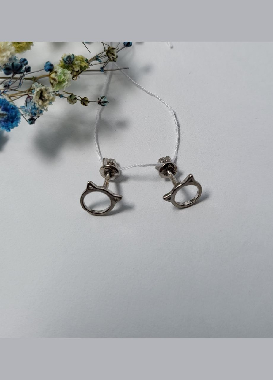 Срібні сережки гвоздики на закрутках без каменів Котик срібло 925 проби Родоване 82796 1.08г No Brand (306741831)