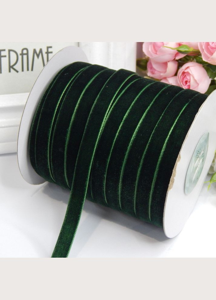 Стрічка оксамитова, тасьма, 1 см, темно-зелена No Brand (340486711)