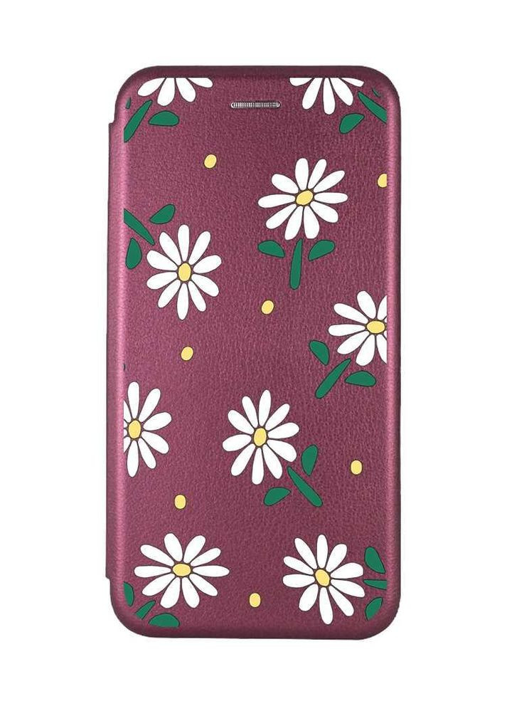 Чохол-книжка бордовий з малюнком на Xiaomi Redmi 14C / Poco C75 Ромашки (принт 368) Creative (355394572)