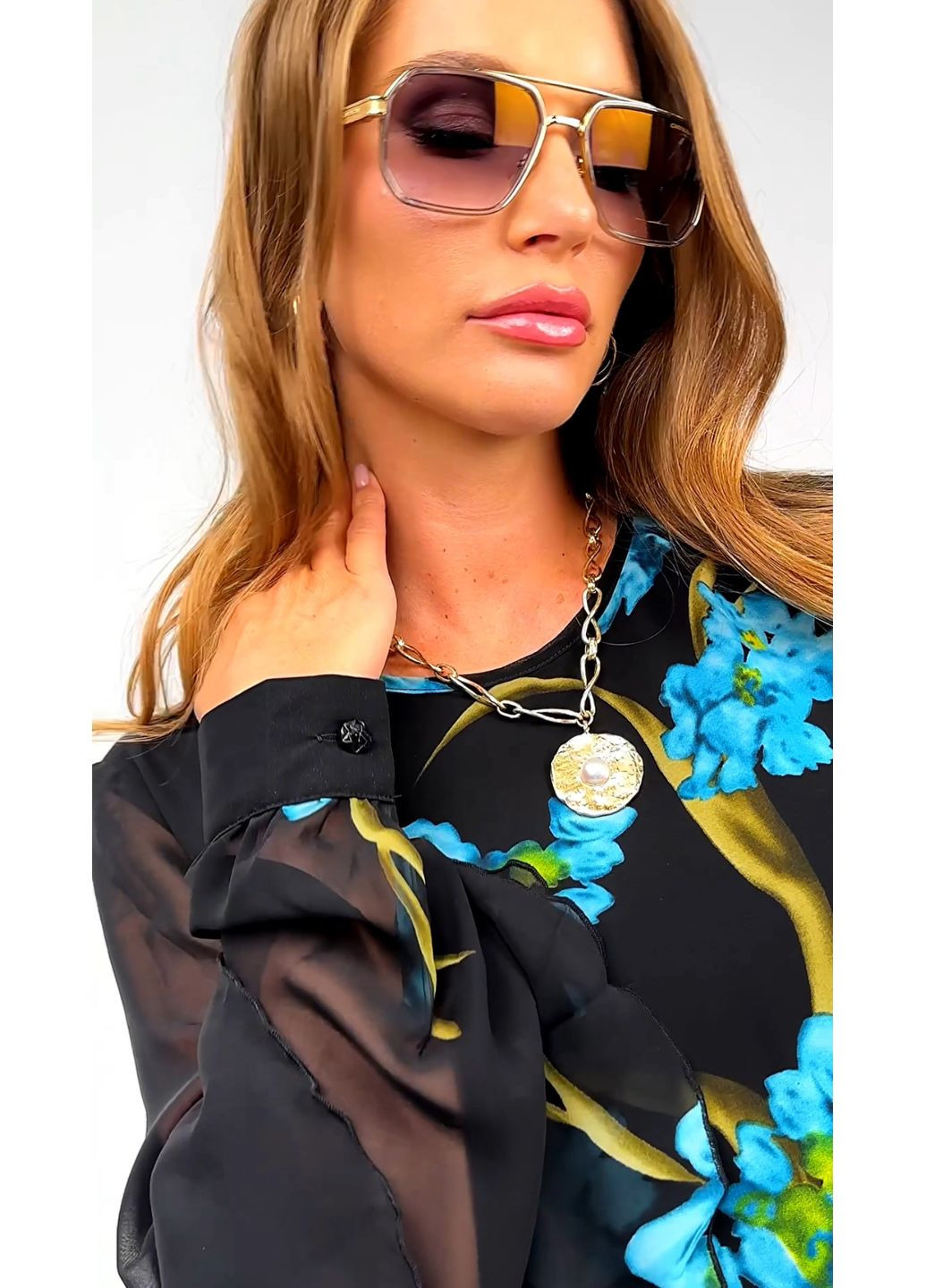 Комбінована шифонова блуза з воланами в квітковий принт - ua42 / eu36 Iren Klairie