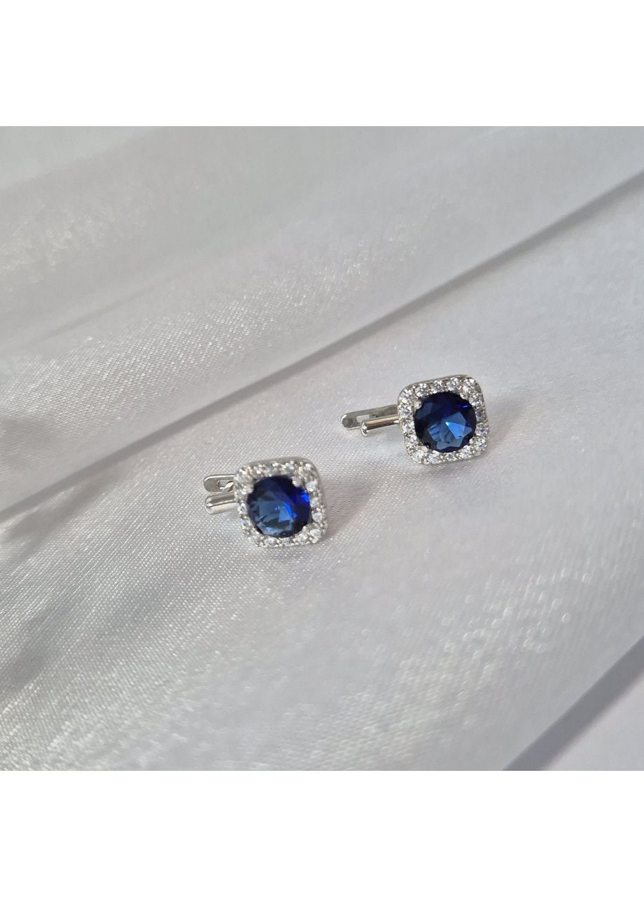 Срібні сережки із Синіми каменями срібло 925 проби Родоване 82088с 3.43г No Brand (306742754)