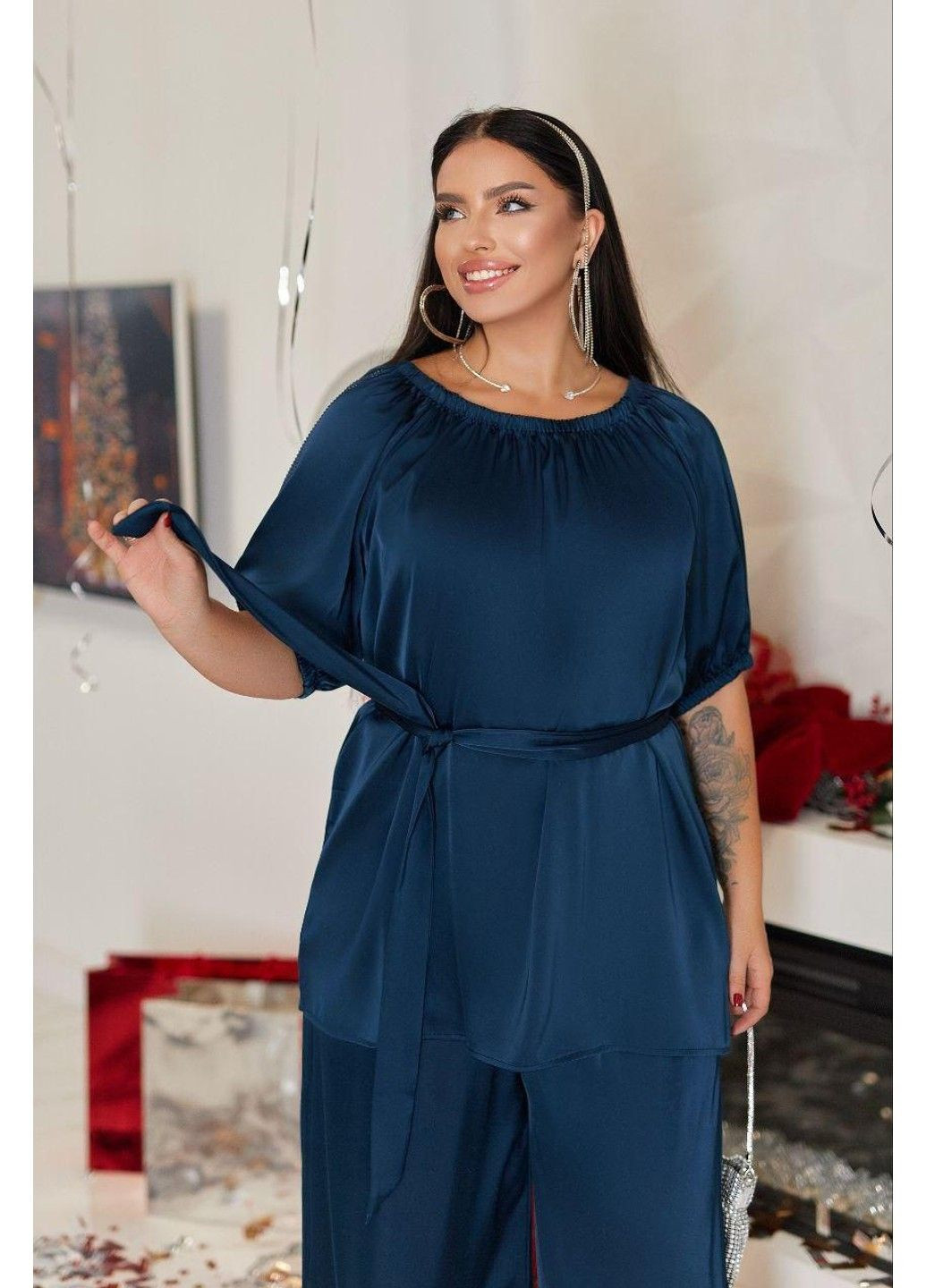 Костюм " Шовк- Сатін Армані " мод ВДЖВ- 985 (ал-коз), морська хвиля темна, розмір 56-58 No Brand (355469856)