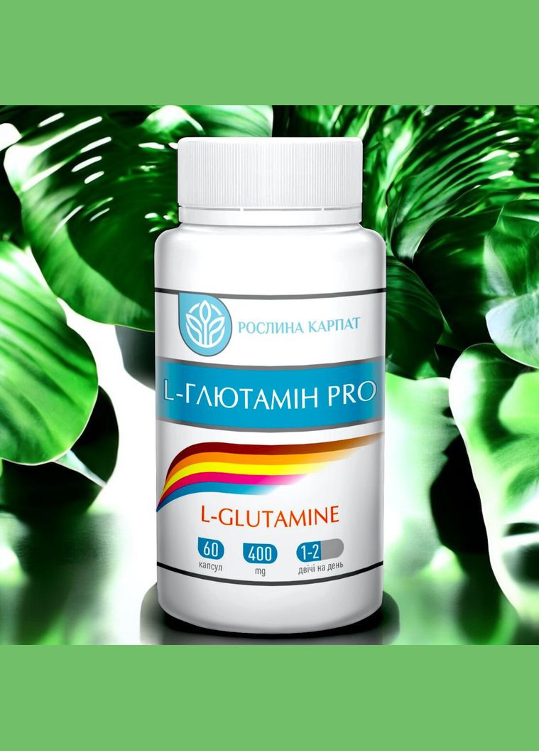 L-Глютамін Pro (амінокислота для нормальної роботи головного мозку, нирок, кишківника, легких) - 60 капсул Рослина Карпат (335048021)
