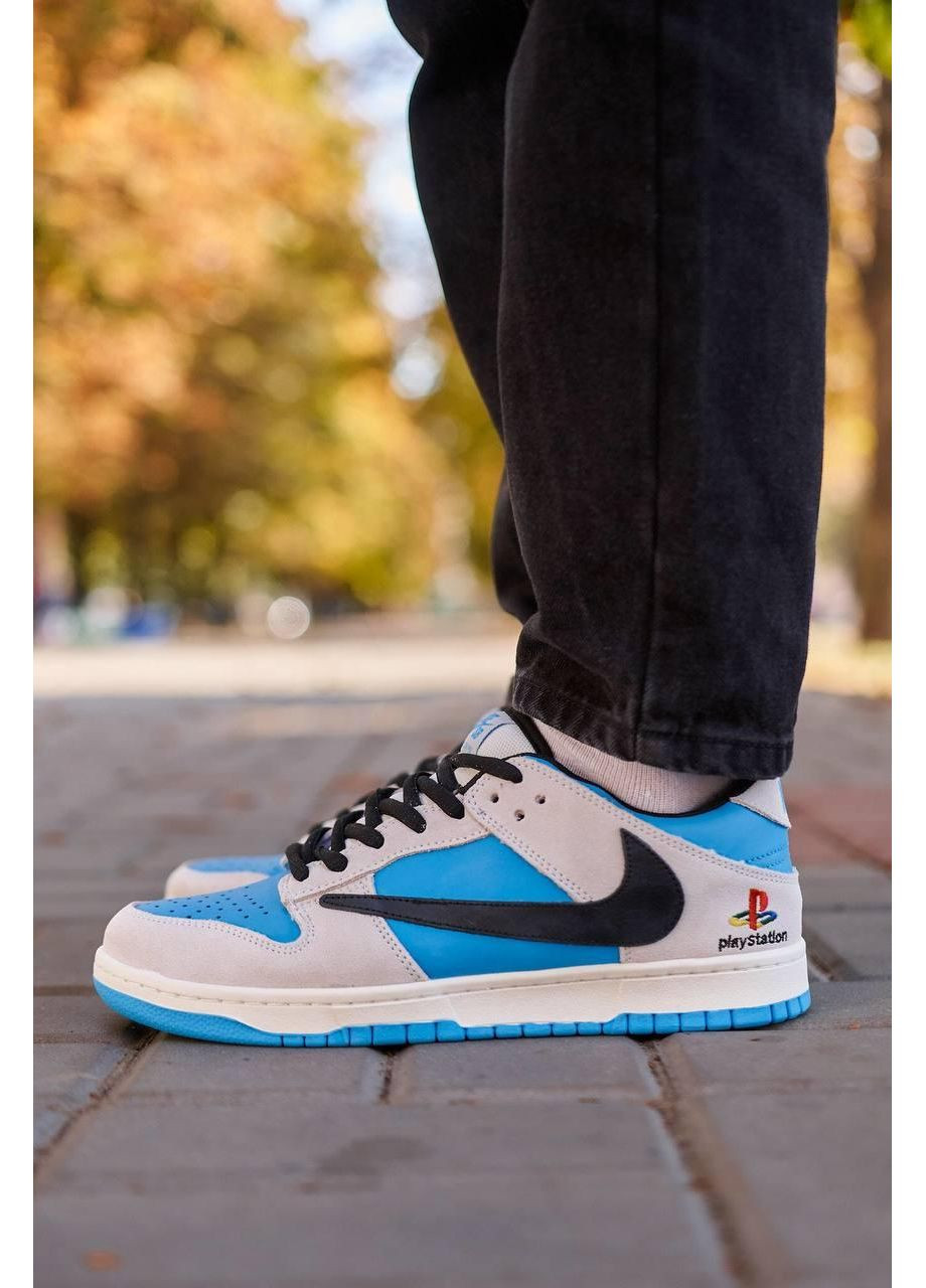 Бежеві Осінні кросівки чоловічі nike sb dunk low x travis scott playstation blue найк сб данк No Brand