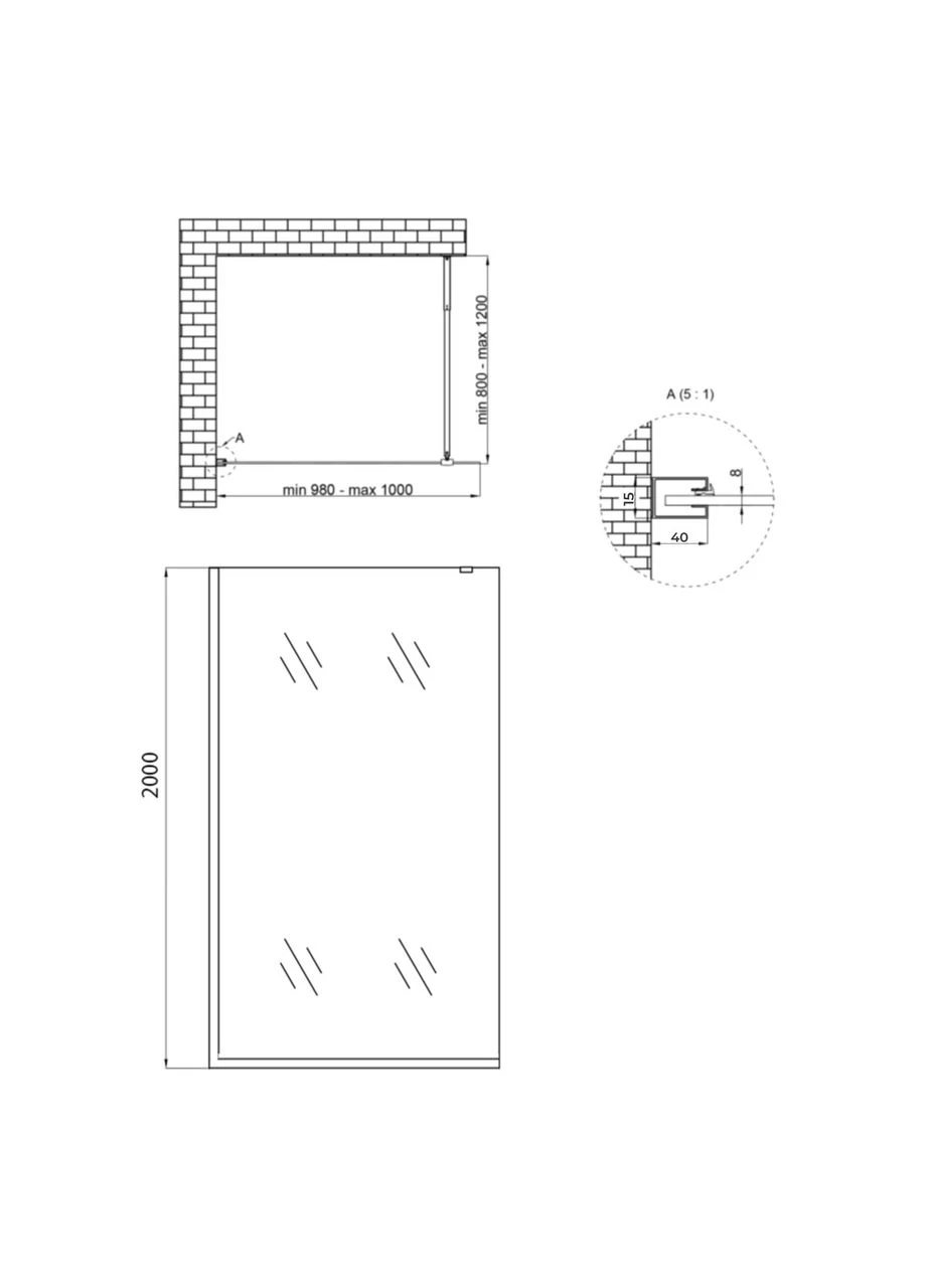 Душевая перегородка Walk-In Standard CRM201.C8 100х200 см, стекло Clear 8 мм, покрытие CalcLess Qtap (397095930)