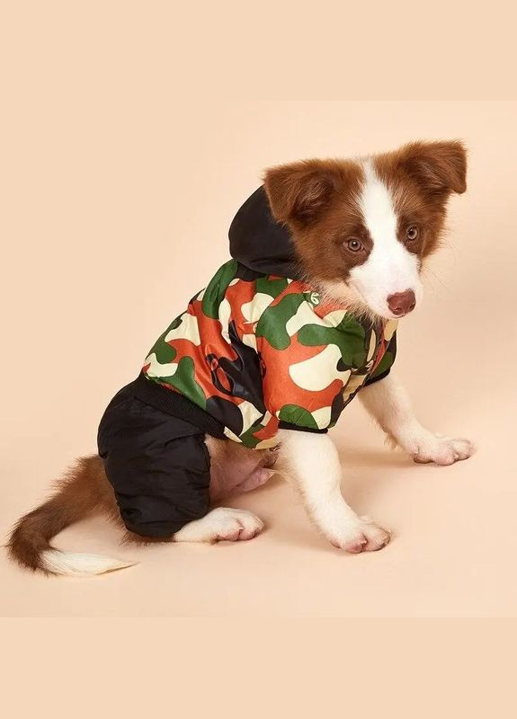 Зимний пуховой комбенизон с принтом комуфляж черно-оранжевый-хаки L размер No Brand (302372579)