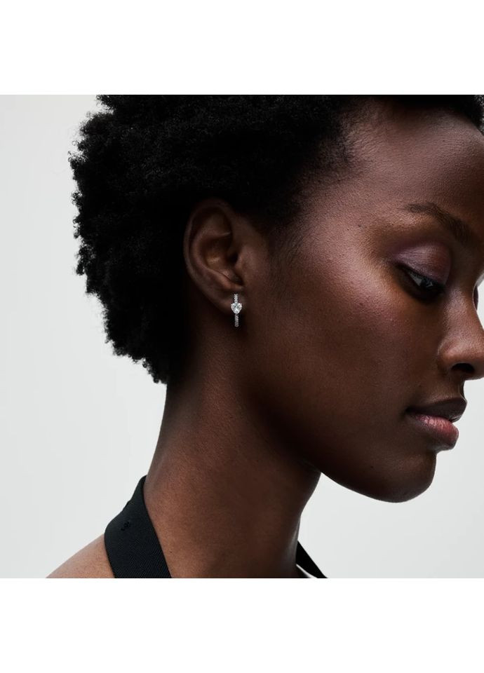 Серебряные серьги с кольцами Пандора Сияющее сердце 293101C01 Kabluchka (355348421)