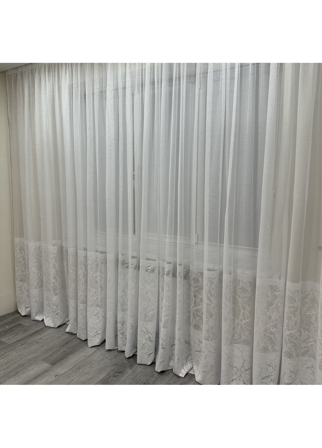 Современный тюль размером 300х270 см в спальню белого цвета. Качественный жаккардовый тюль с рисунком No Brand (316591511)