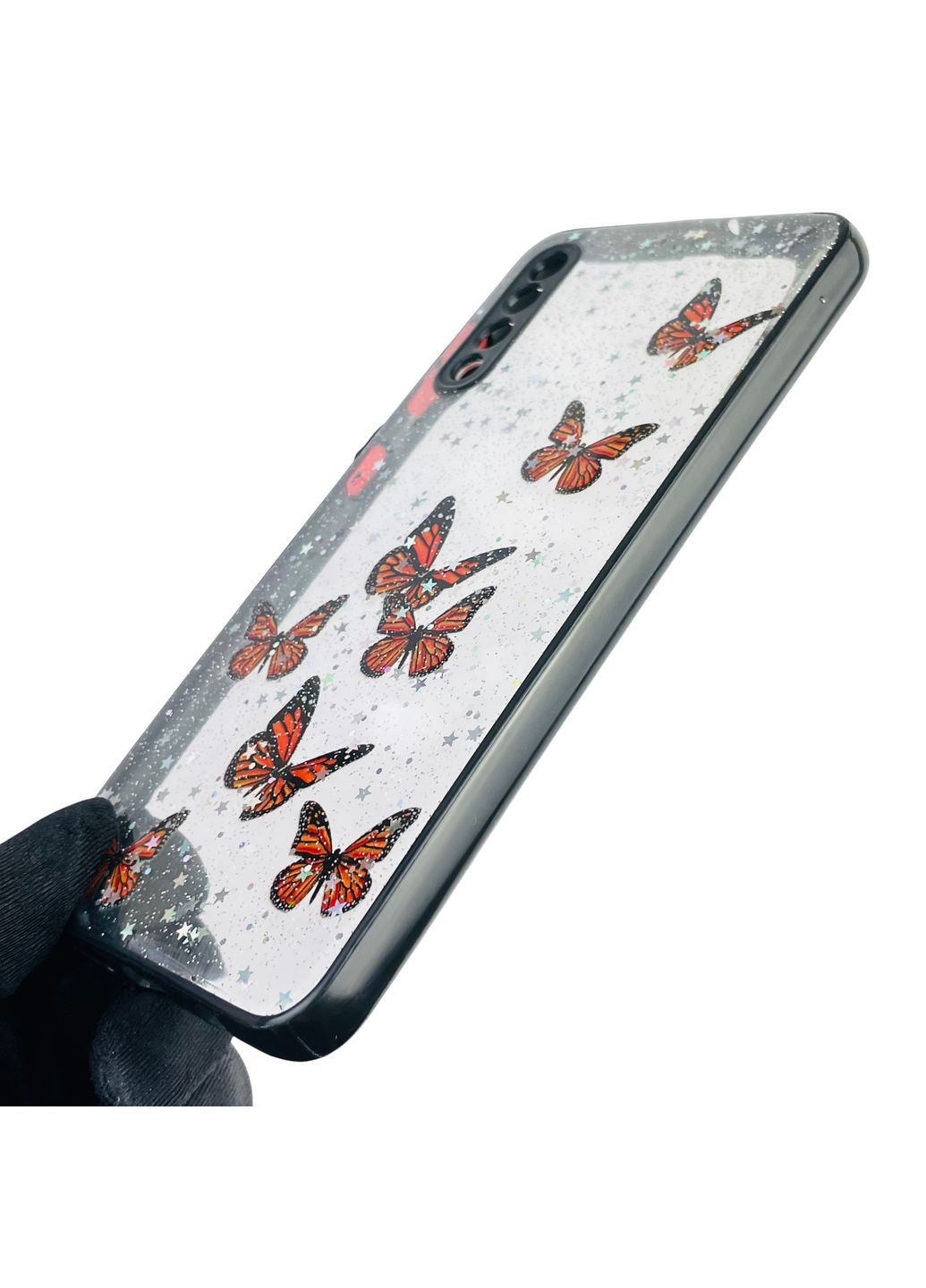 Чохол для Galaxy A50 (SM-A505F) з блискітками з метеликами на самсунг а50 чорний Samsung (366389392)