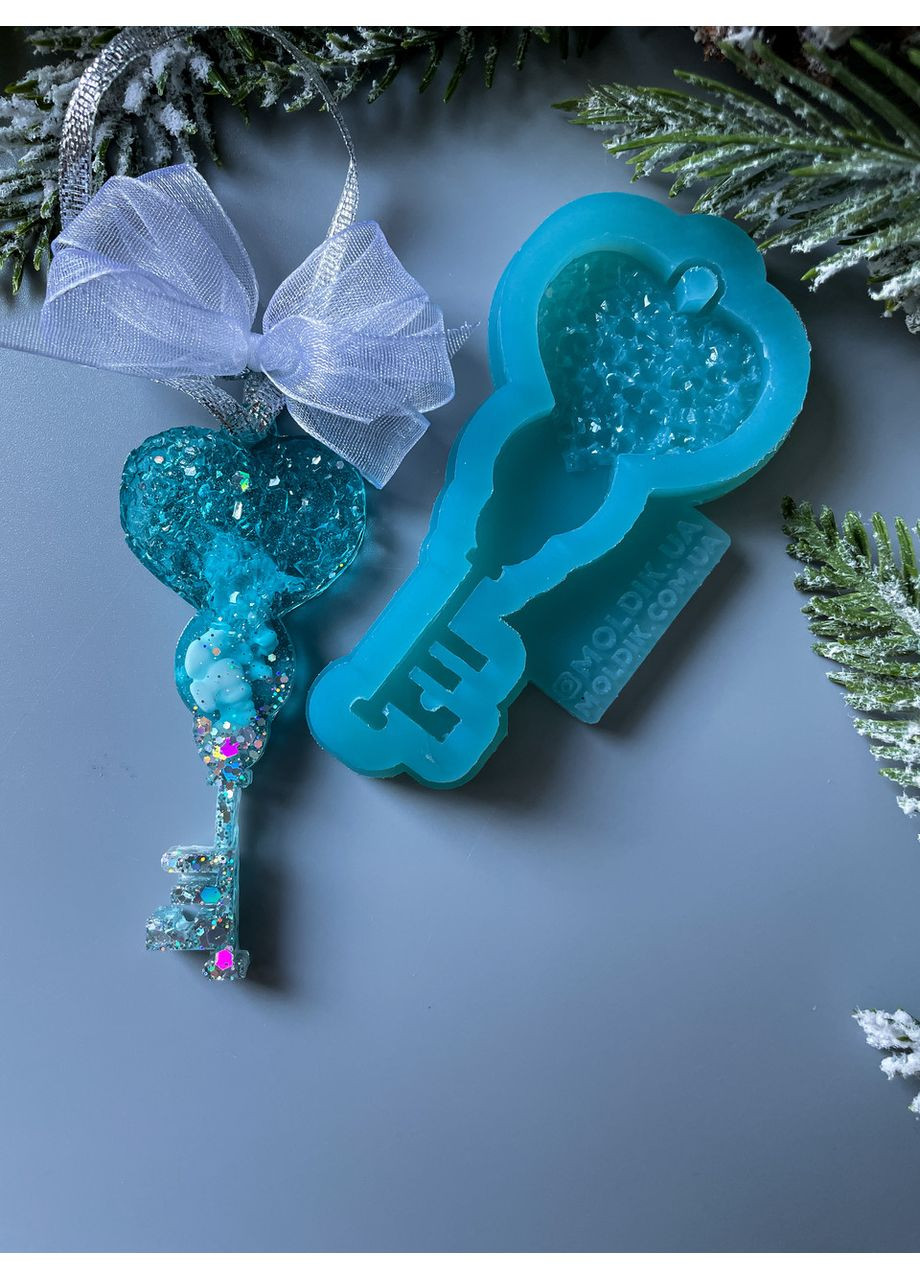 Молд Ключик кристалічне серце форма для новорічних іграшок на ялинку силіконова форма для епоксидної смоли No Brand (370566889)