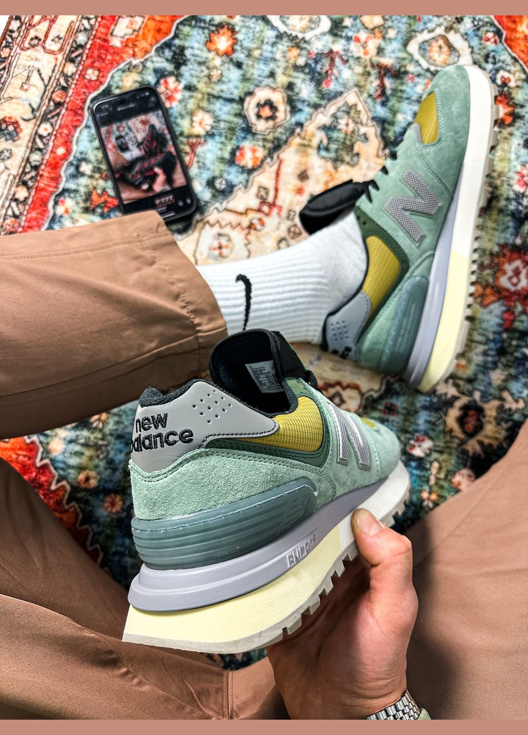 Зеленые демисезонные кроссовки мужские и женские stone island x new balance 574 legacy green | No Brand