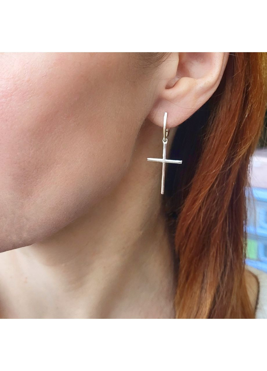 Срібні сережки з підвіскою Хрести без Каменів срібло 925 проби 20228 2.67г No Brand (306743126)