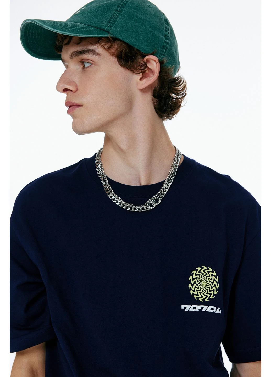 Темно-синяя футболка loose fit H&M