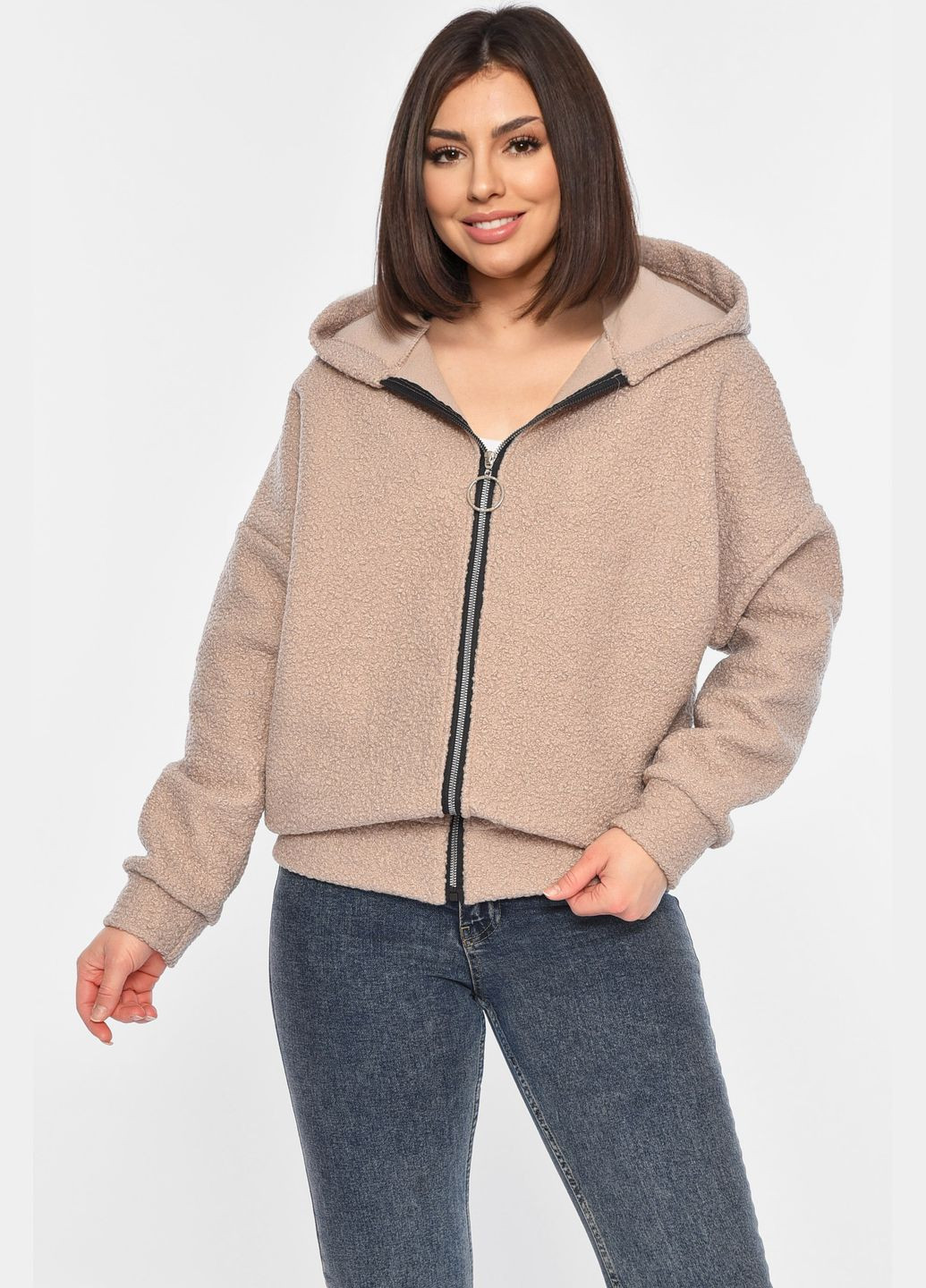 Синій демісезонний кофта тедді на блискавці жіноча кольору мокко пуловер Let's Shop