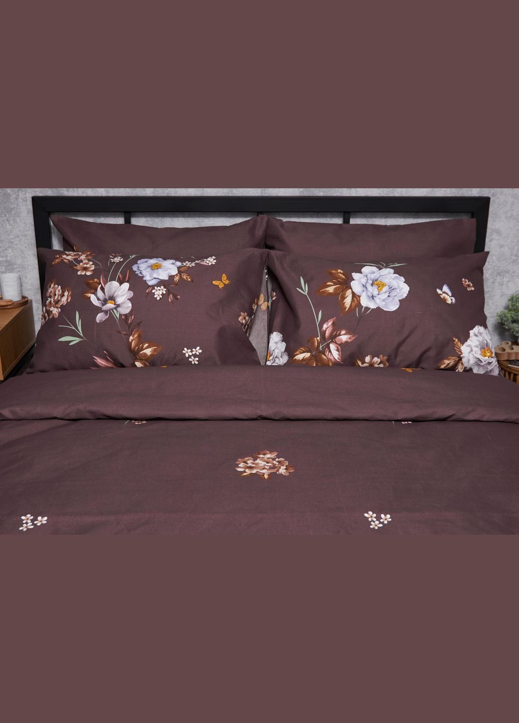 Комплект постільної білизни Микросатин Premium «» двоспальні 175х210 наволочки 2х50х70 (MS-820005011) Moon&Star Floral Mocha (293147776)