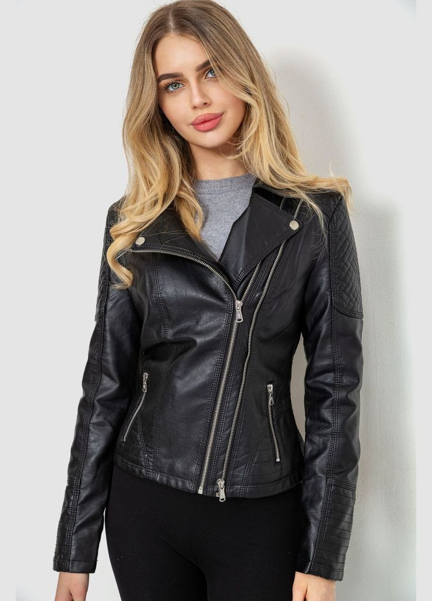 Чорна демісезонна куртка жіноча з екошкіри, колір чорний, Ager