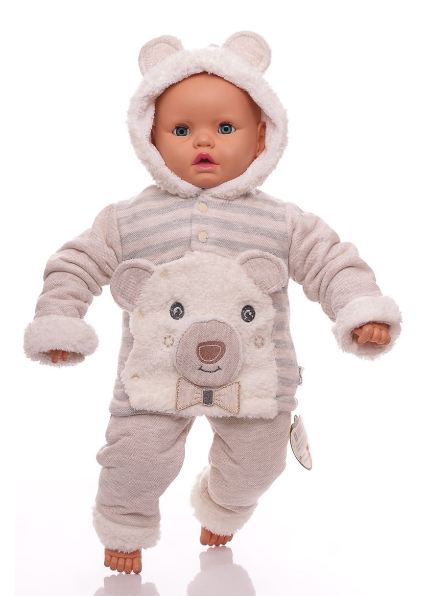 Бежевый зимний костюм с длинным рукавом для мальчика на травке с мишкой бежевый 68 см (29112) BABYKROHA