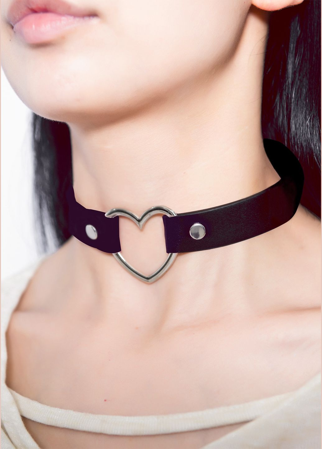Чокер с сердцем No Brand нержавеющая сталь, экокожа (319855328)