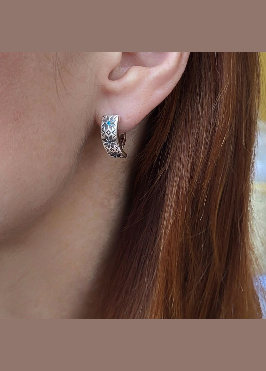 Срібні сережки Вишиванка із Блакитним камінням чорнене срібло 925 проби 5016ч 3.80г No Brand (306743430)