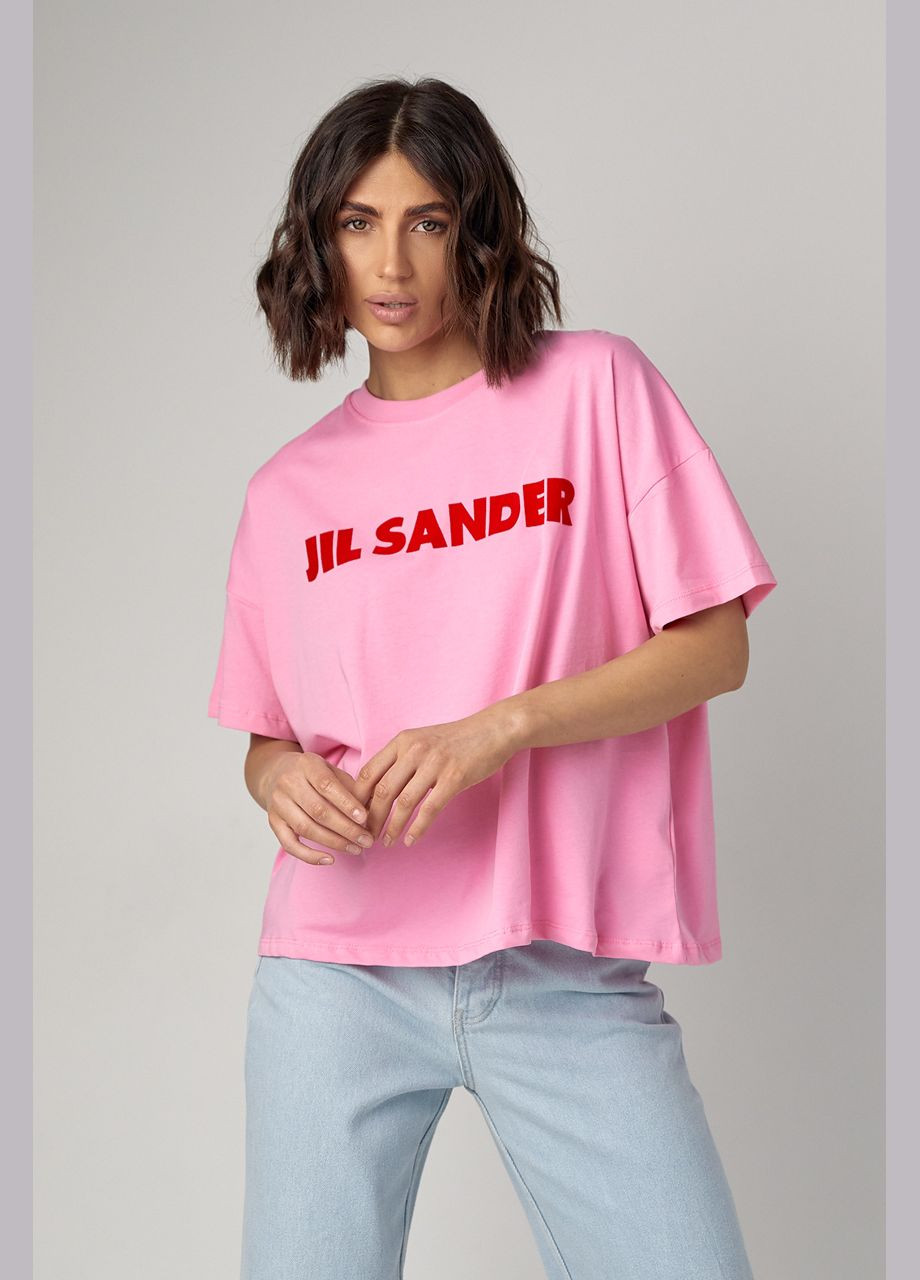 Розовая летняя трикотажная футболка с надписью jil sander 321032 с коротким рукавом Lurex