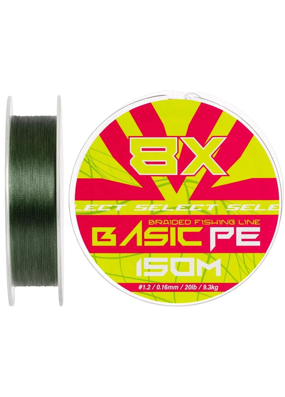 Шнур Basic PE 8x 150m (темно-зеленый) #1.2/0.16mm 20lb/9.3kg Select (394560720)