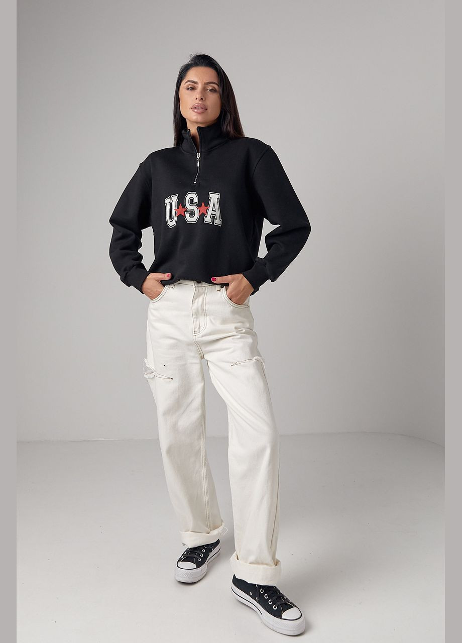 Черный стильный свитшот надпись молния (302504918)